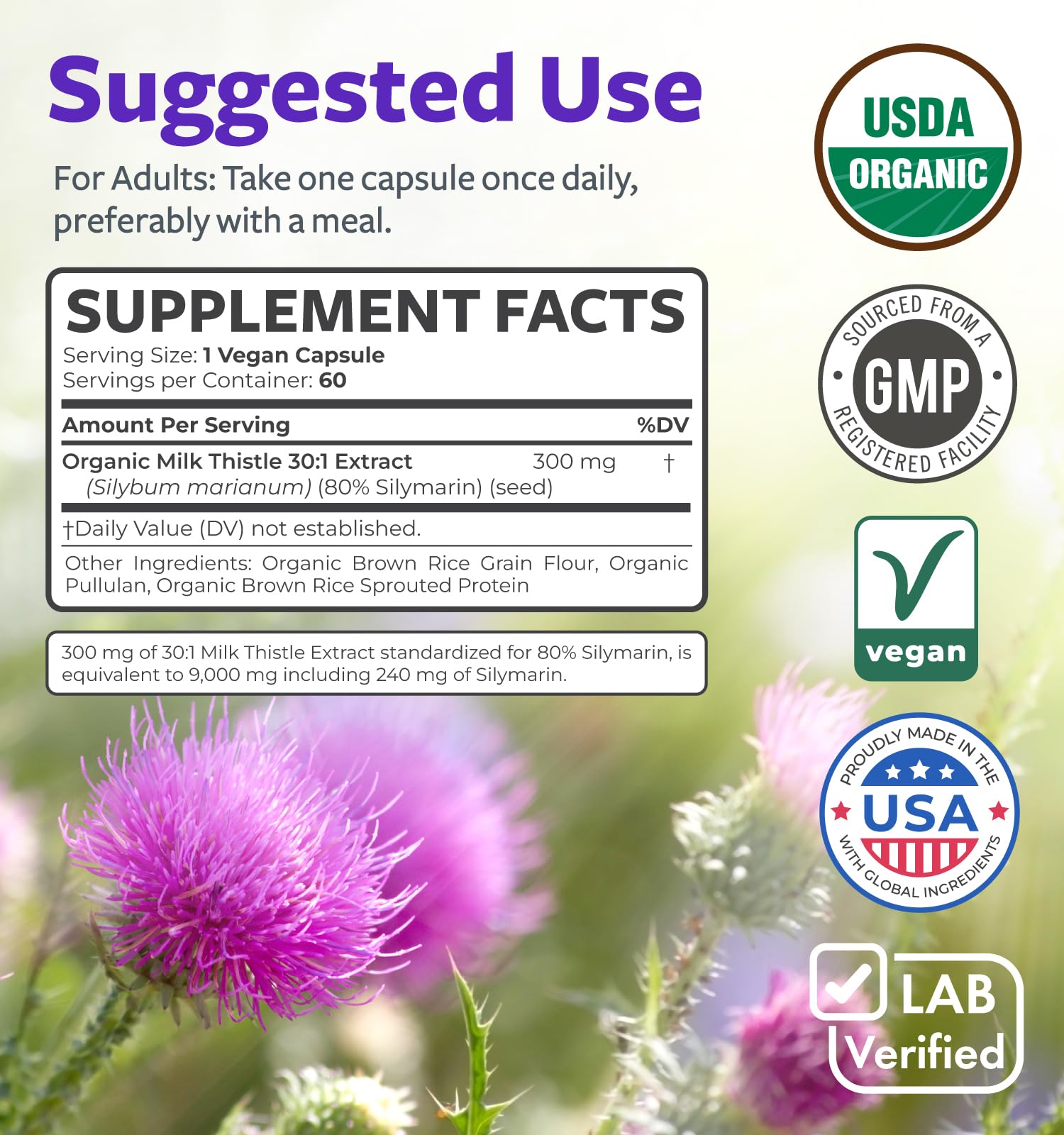 Pure Co Milk Thistle Capsules pour shot image illustrates easy daily dosing.