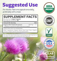 Pure Co Milk Thistle Capsules pour shot image illustrates easy daily dosing.