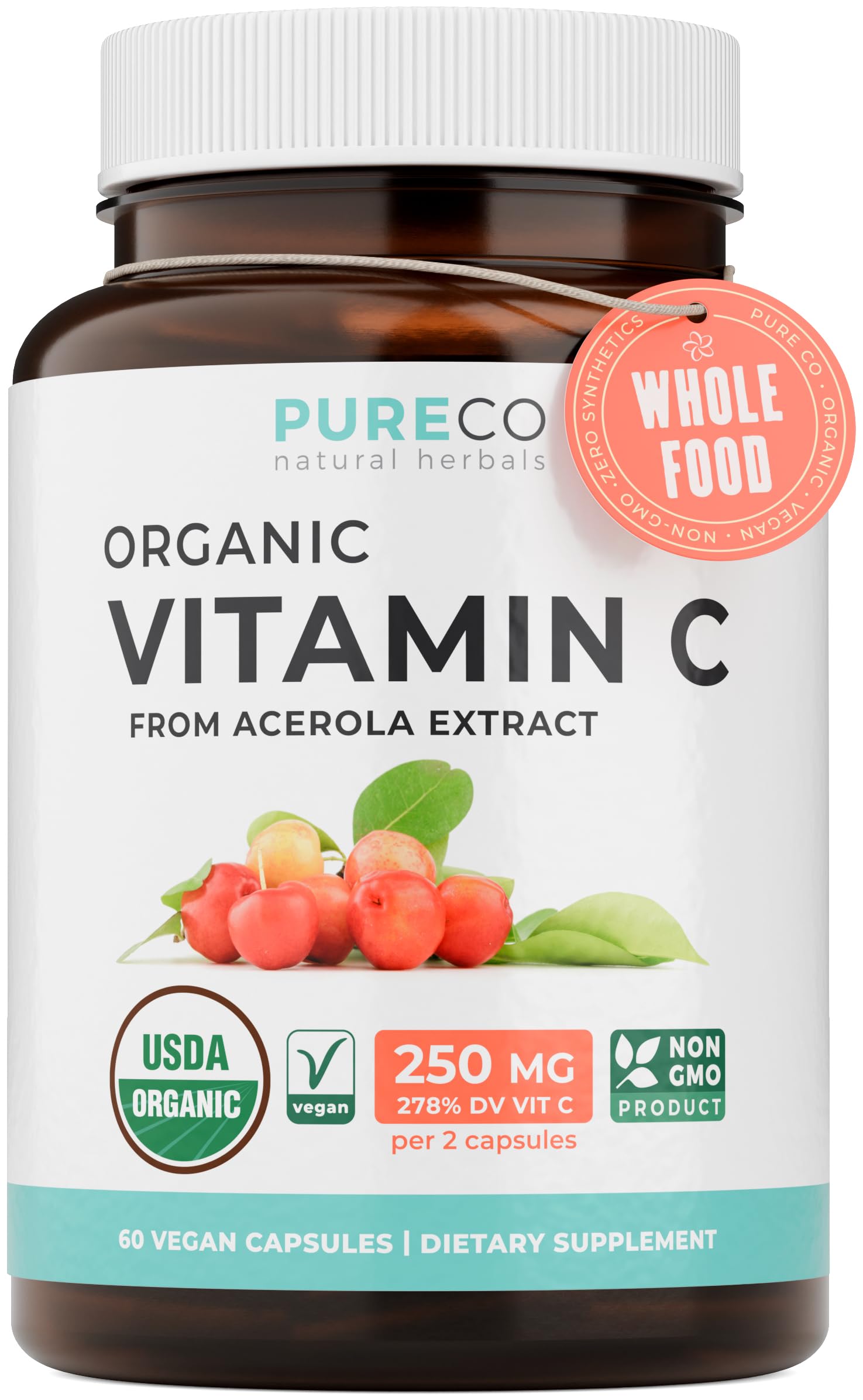 Pure Co Organic Vitamin C Acerola bottle for daily wellness.