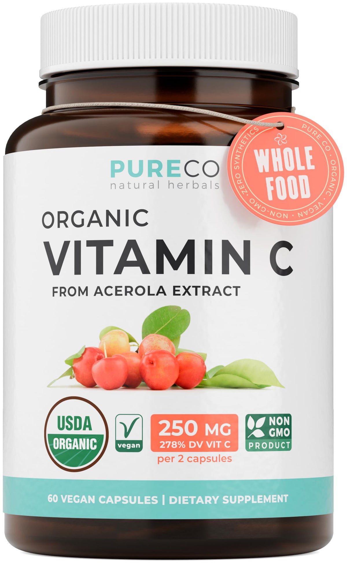 Pure Co Organic Vitamin C Acerola bottle for daily wellness.