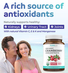 USDA Organic cranberry concentrate label on Pure Co packaging
