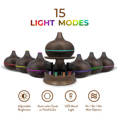 Pure Daily Care rotating display stand beside the diffuser for organized oils.
