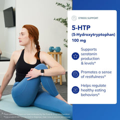 Pure Encapsulations 5-HTP bottle label shows gluten-free and non-GMO purity