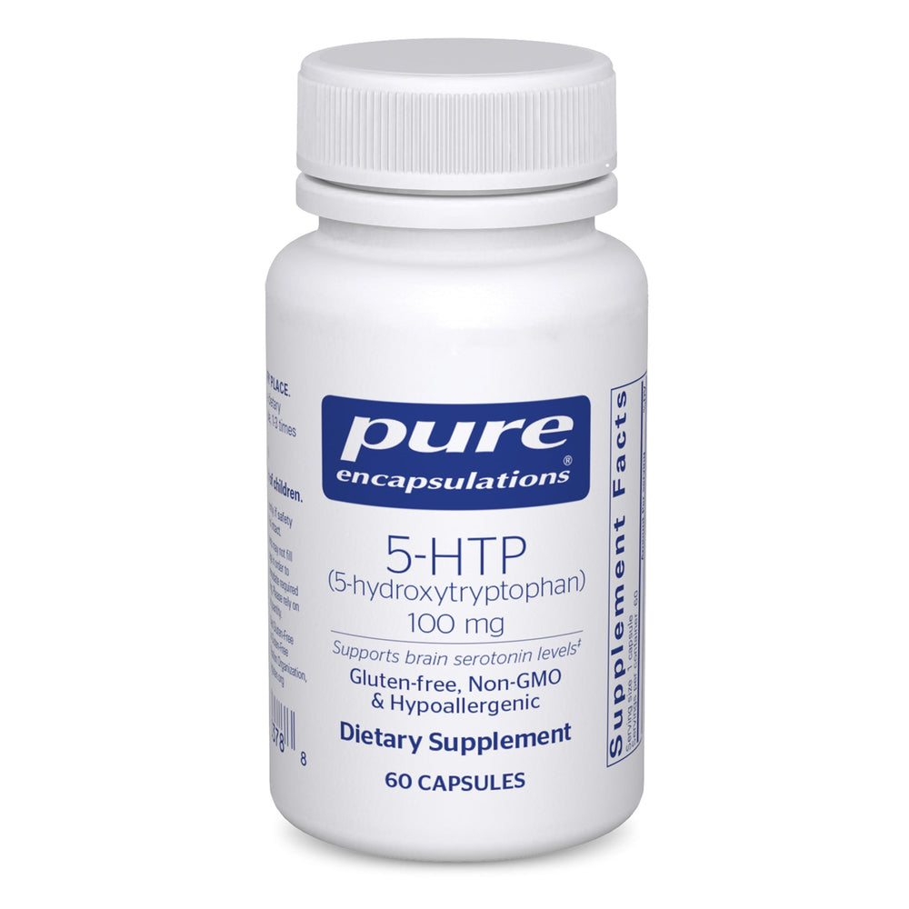 Pure Encapsulations 5-HTP bottle with capsules for brain health and serotonin support.