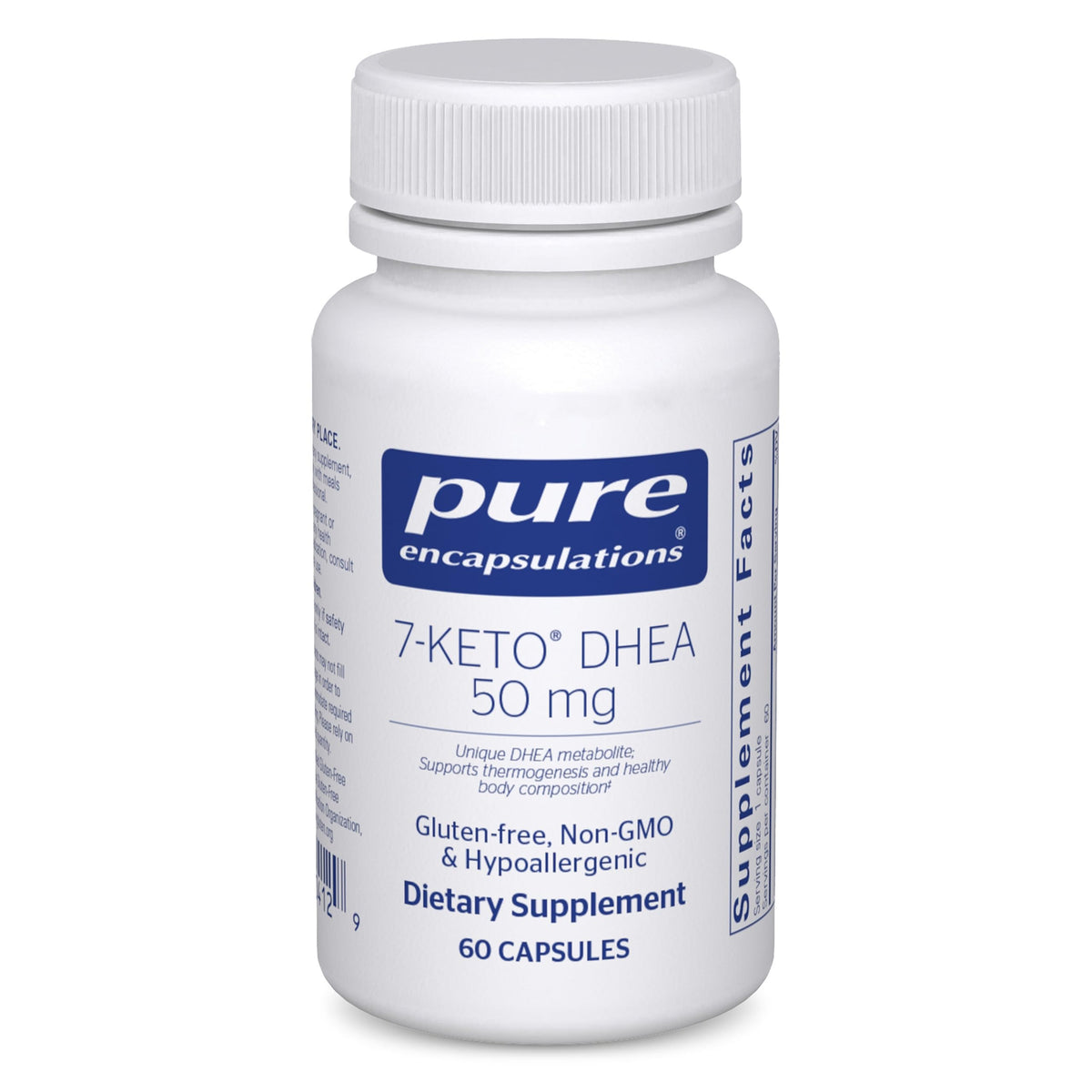 Pure Encapsulations 7-Keto DHEA 50 mg bottle showcasing premium packaging for thermogenesis support.