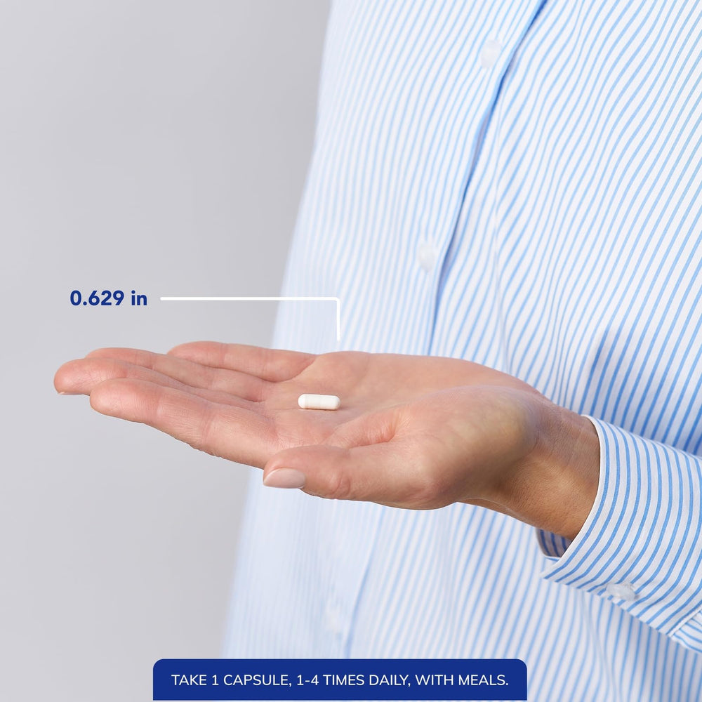 Pouring capsules from the bottle suggests easy daily routine.
