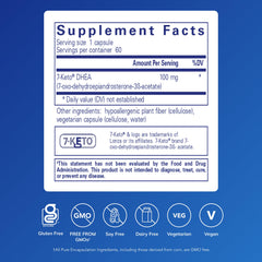 Pure Encapsulations 7-Keto DHEA bottle side view with label detail for clarity