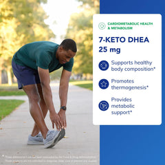 Close-up of 7-Keto DHEA label emphasizing purity and sourcing.