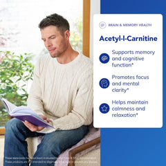 Pure Encapsulations acetyl-L-carnitine 250 mg bottle shows ingredients and allergen-free promise.