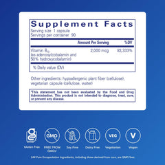 Adenosyl/Hydroxy B12 capsules closeup showing vegan formula