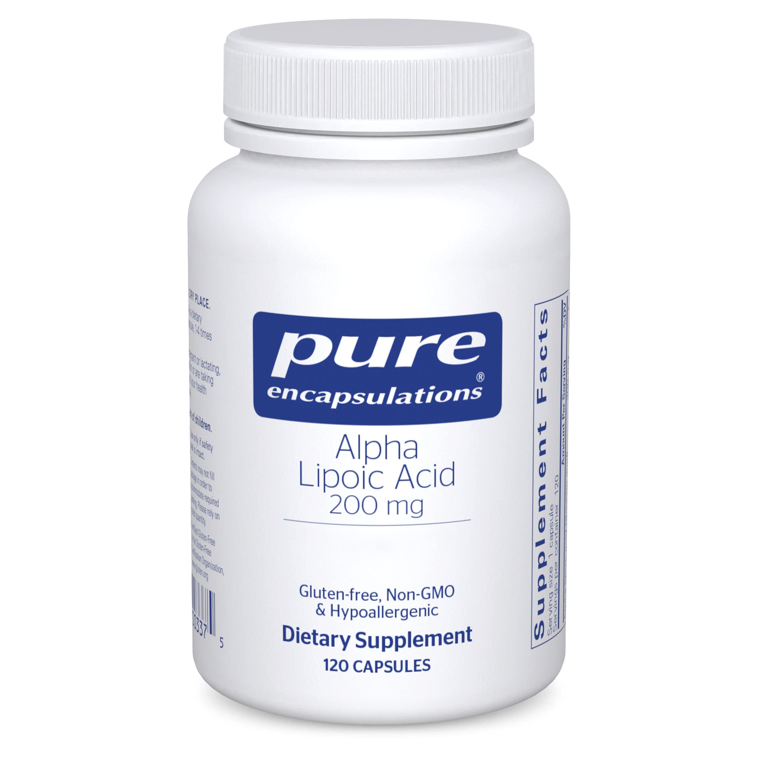 Pure Encapsulations Alpha Lipoic Acid 200 mg bottle shown for daily antioxidant support