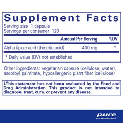 Pure Encapsulations Alpha Lipoic Acid capsules ready for daily use.