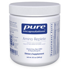 Pure Encapsulations Amino Replete bottle pour demonstrates easy mixing for daily workouts.