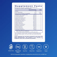 Pure Encapsulations Amino Replete label closeup highlights clean, hypoallergenic formula.