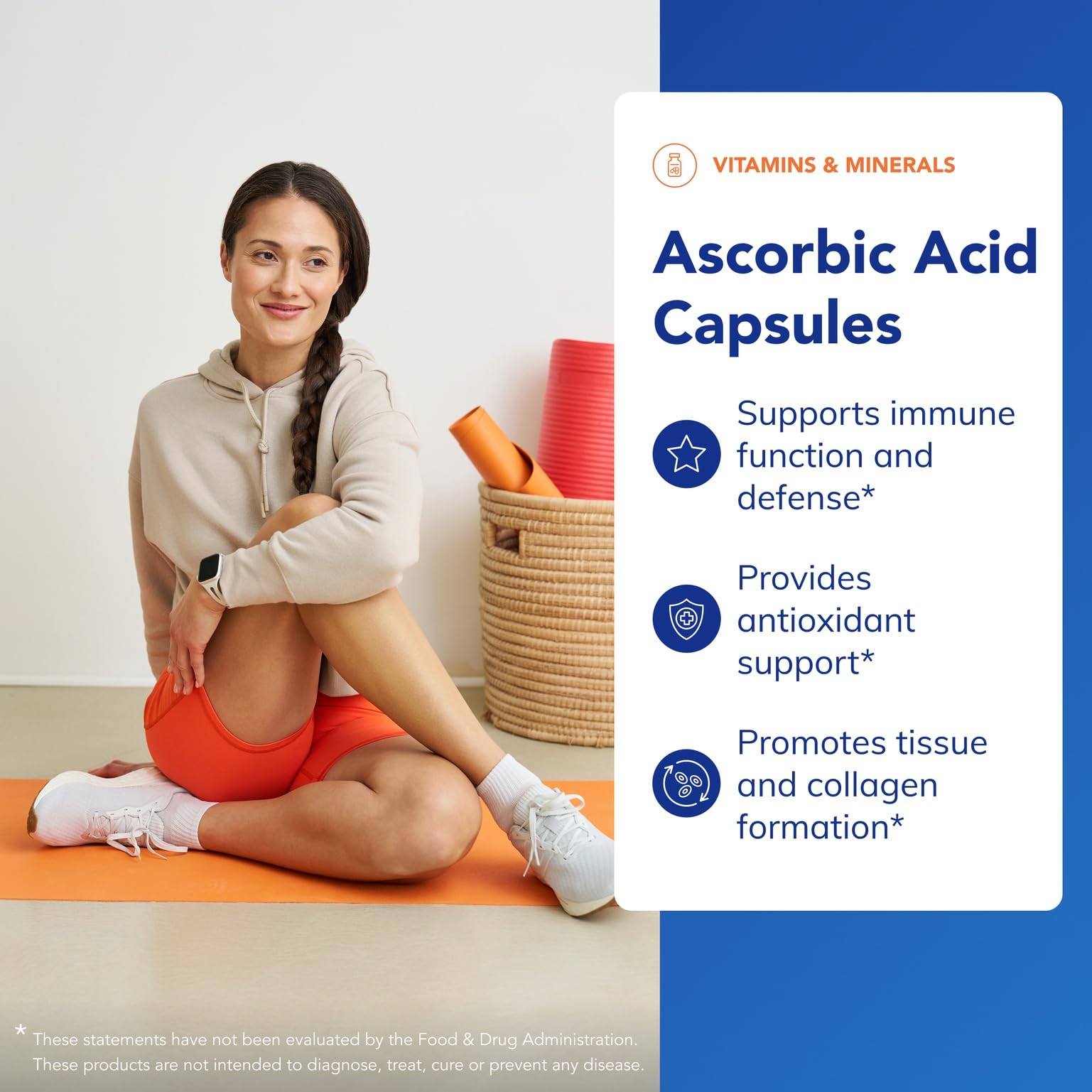 Pure Encapsulations Ascorbic Acid capsules poured into a hand for daily use.
