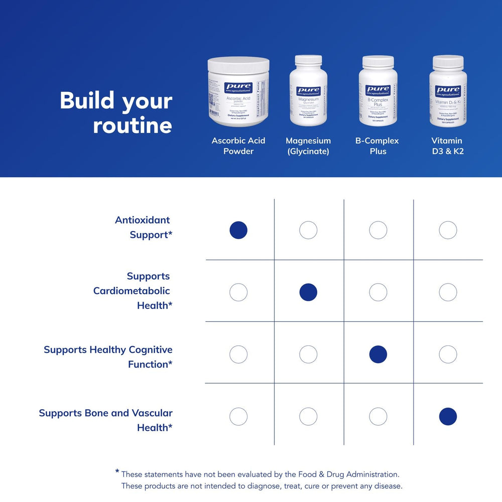 Pure Encapsulations ascorbic acid powder pouring into liquid for easy use.