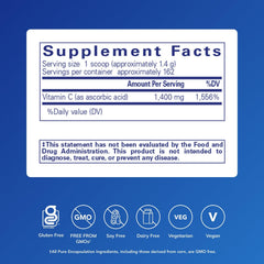 Pure Encapsulations ascorbic acid powder scoop enables easy daily dosing.