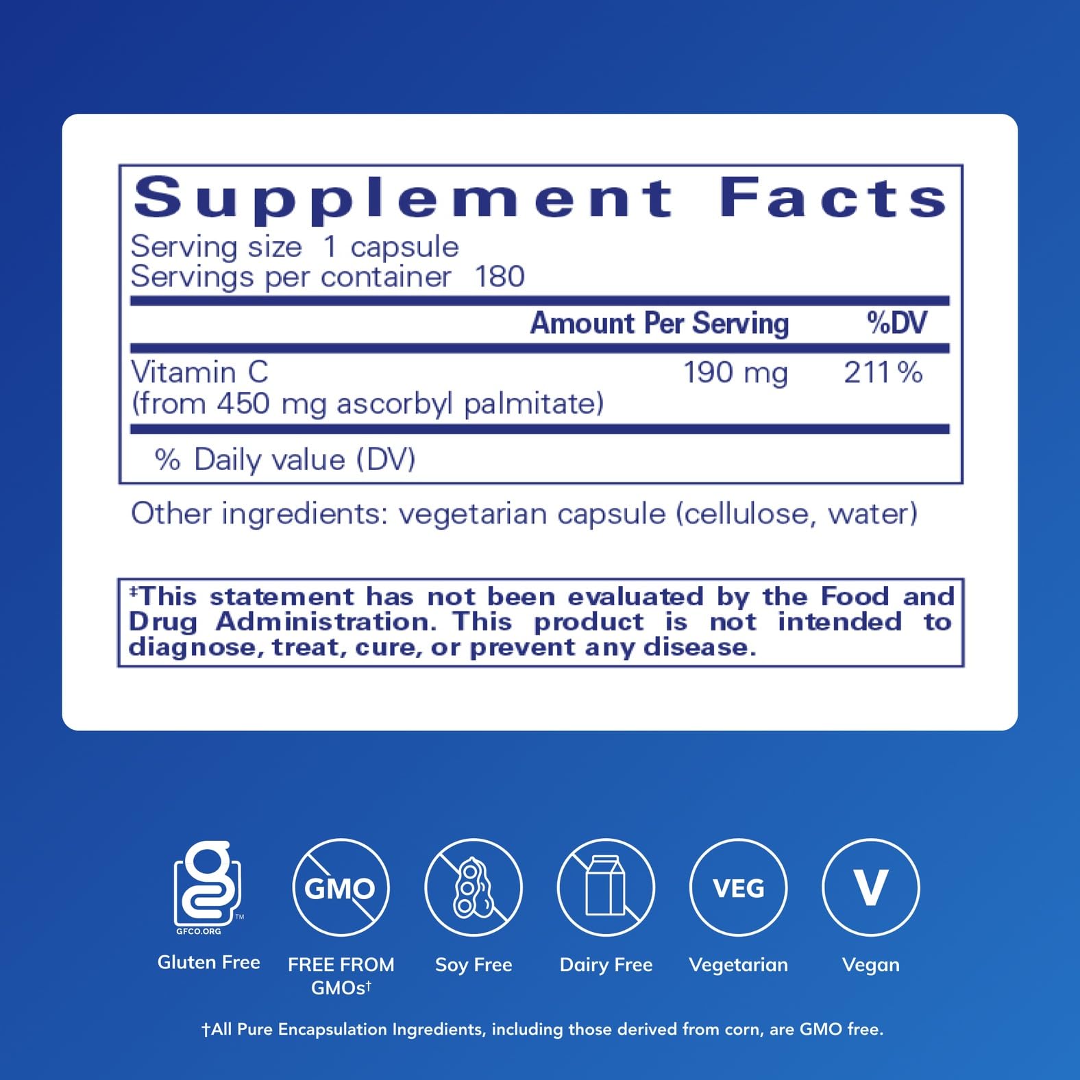 Pure Encapsulations Ascorbyl Palmitate capsules for easy daily use and iron absorption support.