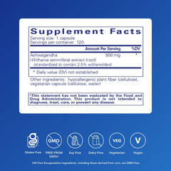 Pure Encapsulations Ashwagandha KSM-66 500 mg capsule close-up, highlighting metabolism support.