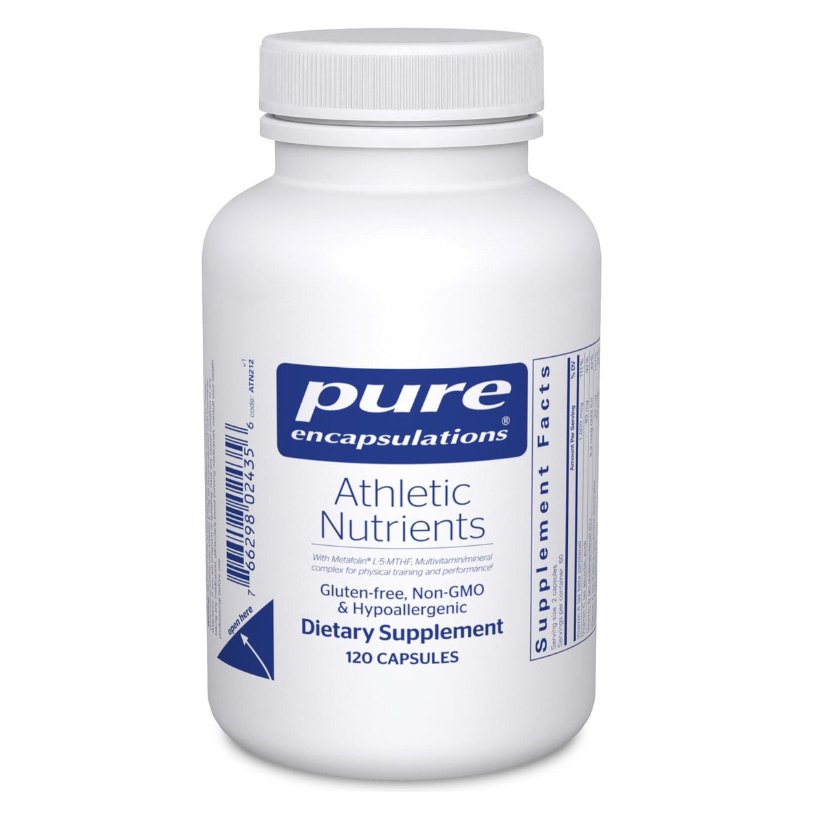 Pure Encapsulations Athletic Nutrients bottle for convenient daily performance support.