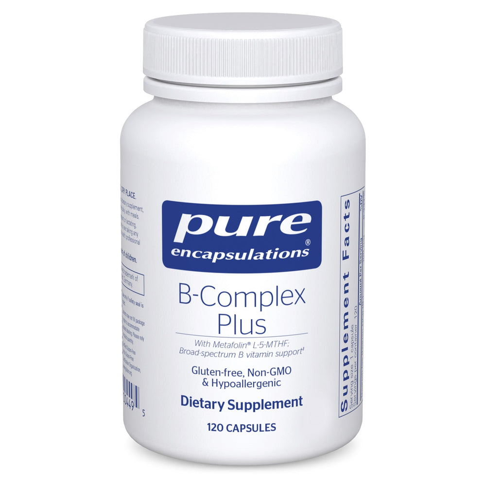 Pure Encapsulations B-Complex Plus bottle front view highlights nervous system support