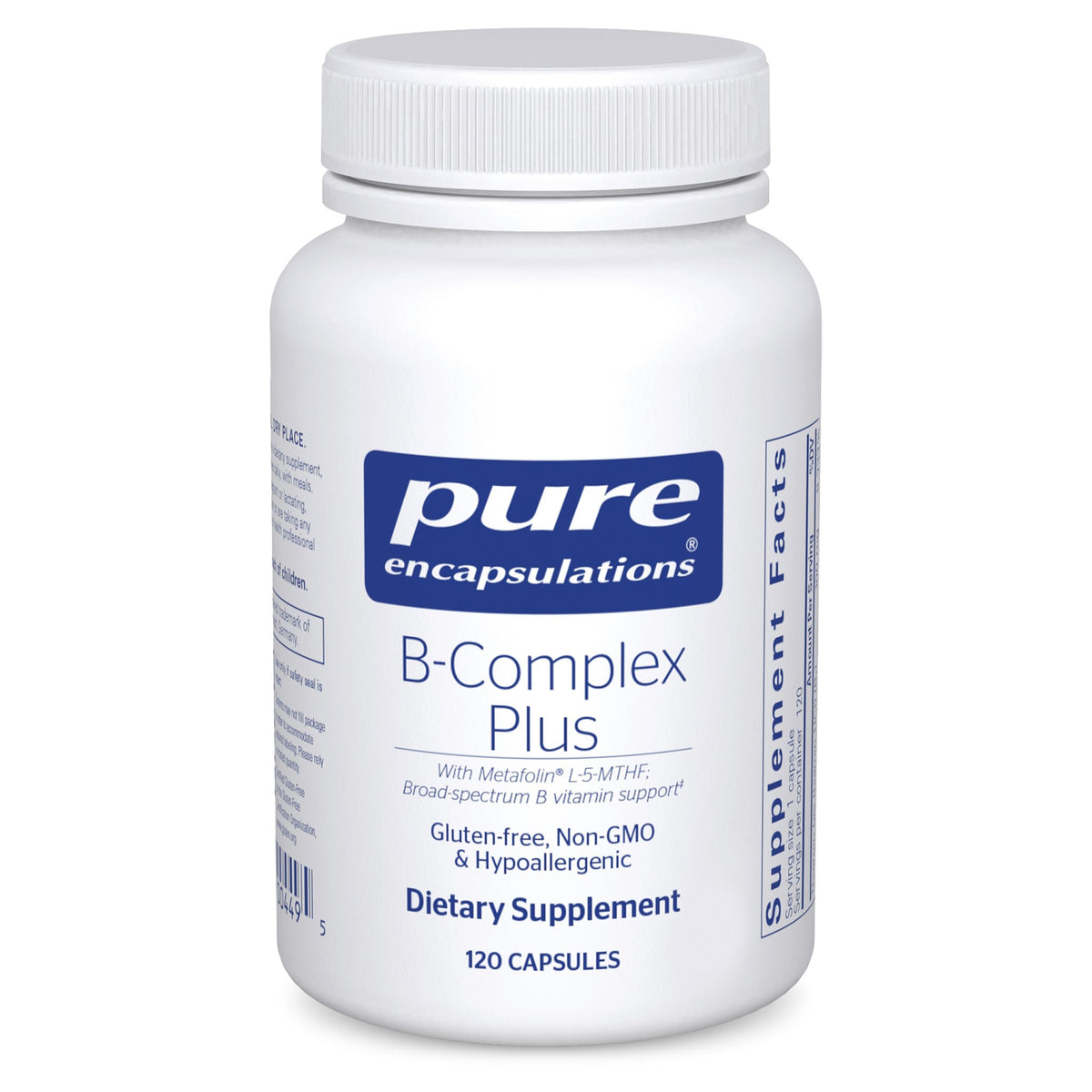 Pure Encapsulations B-Complex Plus bottle front view highlights nervous system support