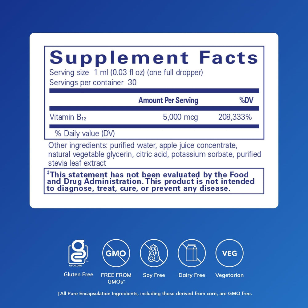 Pure Encapsulations B12 5000 liquid drops pour demonstrating simple dosing