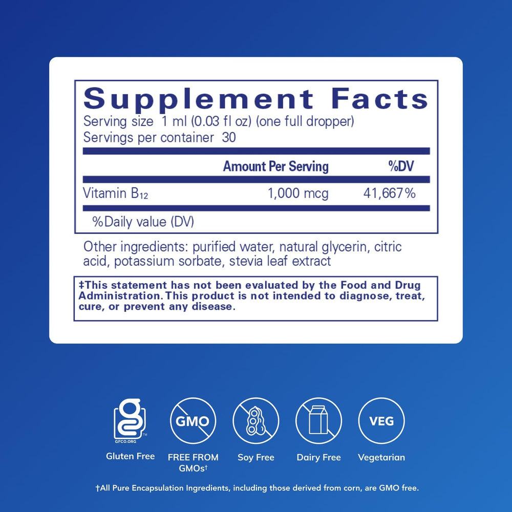 Pure Encapsulations B12 Liquid dropper for precise, easy dosing