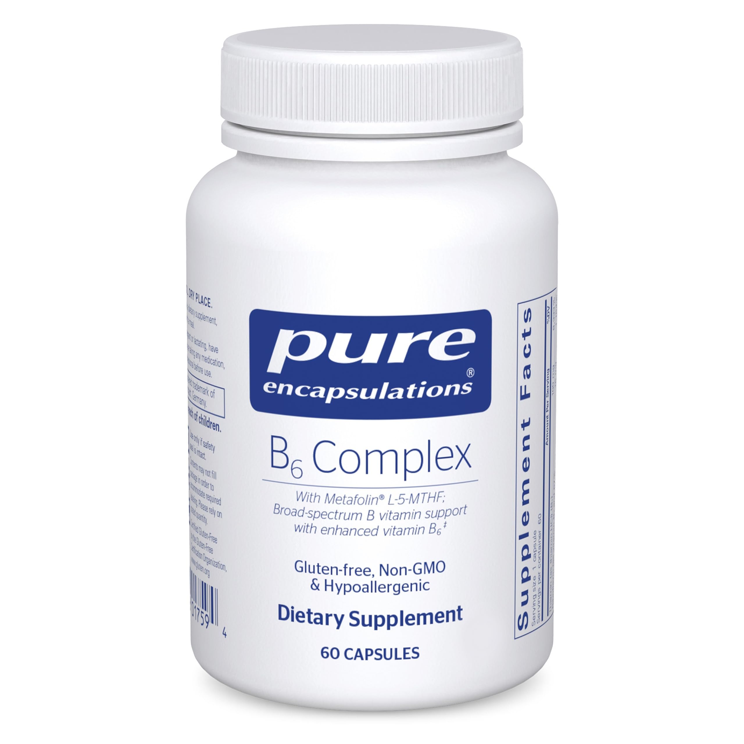 Pure Encapsulations B6 Complex bottle front supports nervous system and brain health.