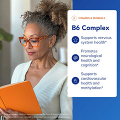Pure Encapsulations B6 Complex bottle side view highlights gluten-free and non-GMO formula.