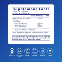 Pure Encapsulations BCAA capsules closeup highlights clean label and potency.
