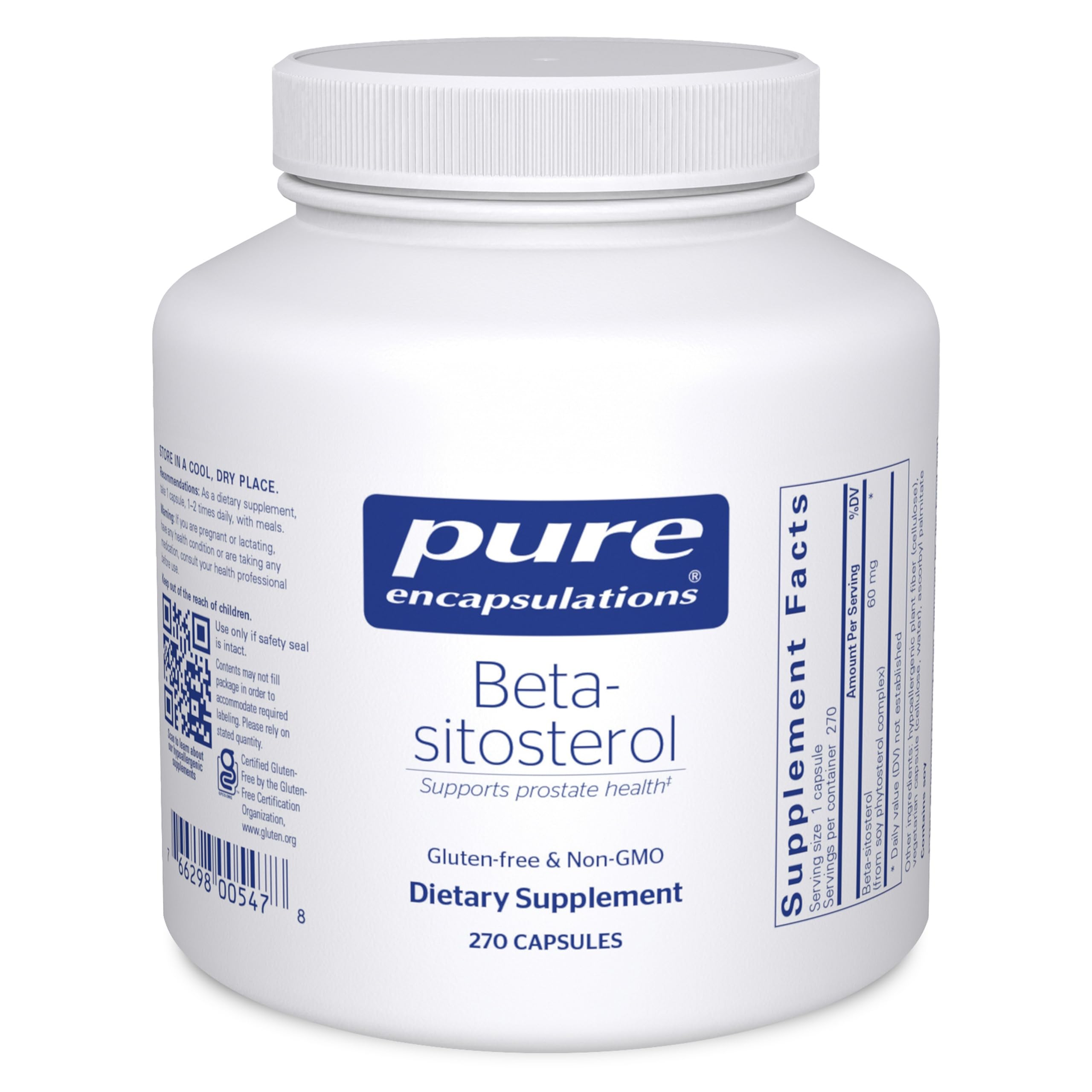Pure Encapsulations Beta-Sitosterol bottle for urinary health routine.