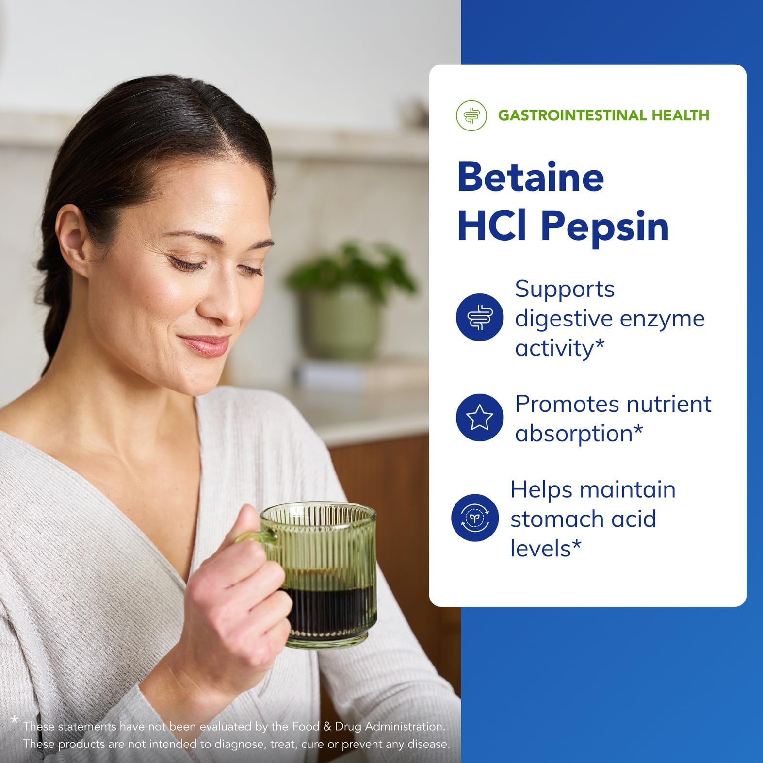 Betaine HCl Pepsin dosage scoop with Pure Encapsulations packaging for easy measuring.