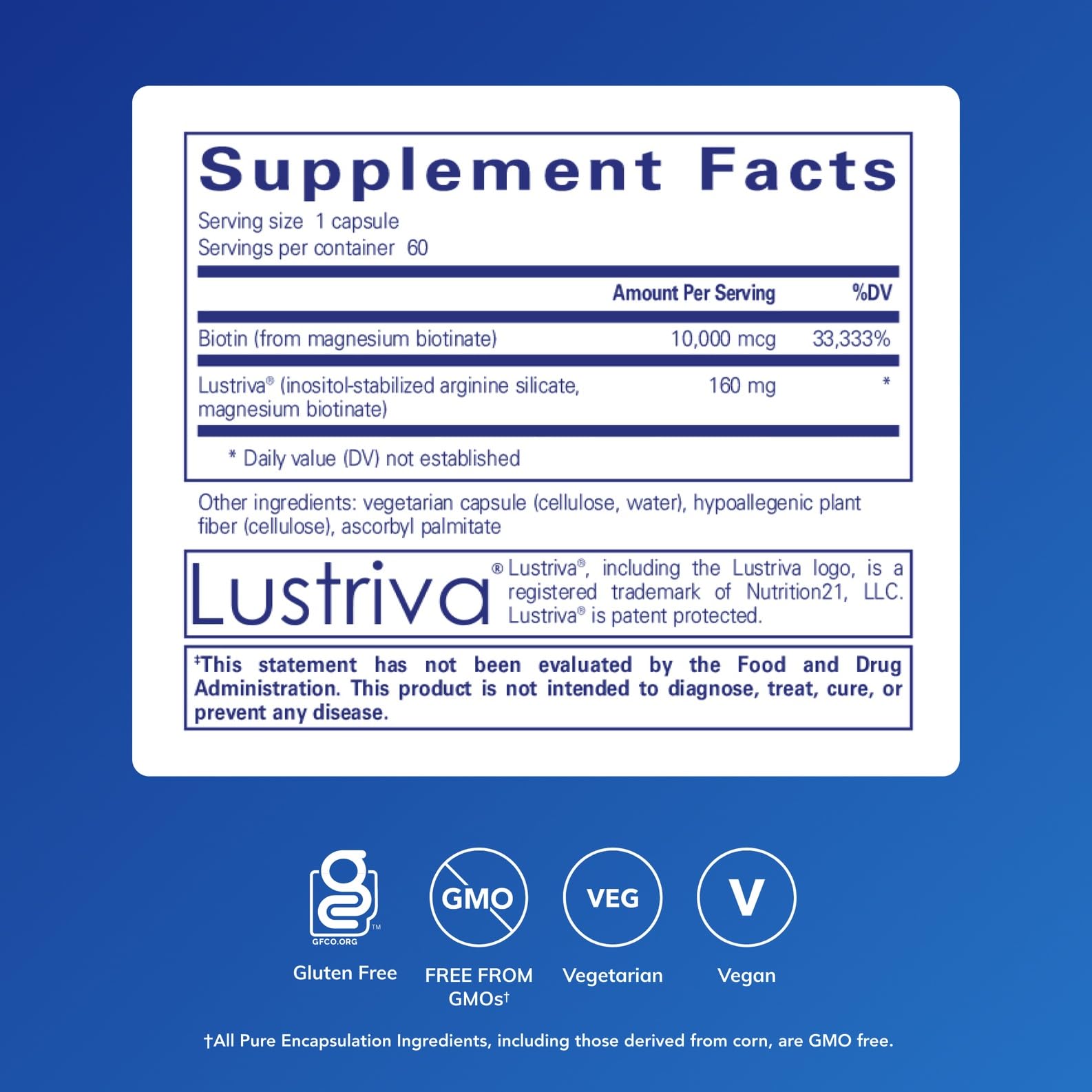 Pour view of Pure Encapsulations Biotin Complex showing easy daily dosing.