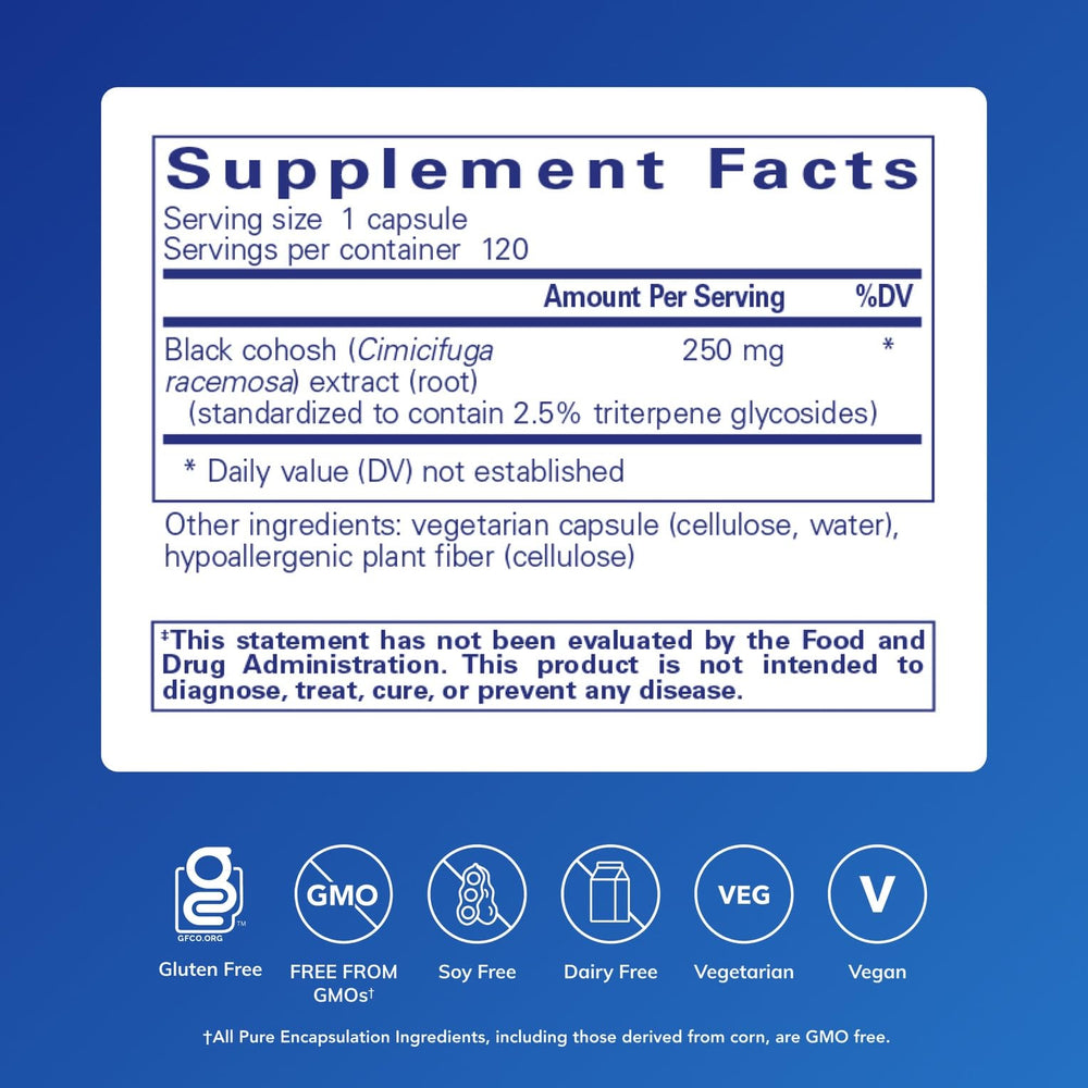 Close-up of Pure Encapsulations Black Cohosh 2.5 capsules