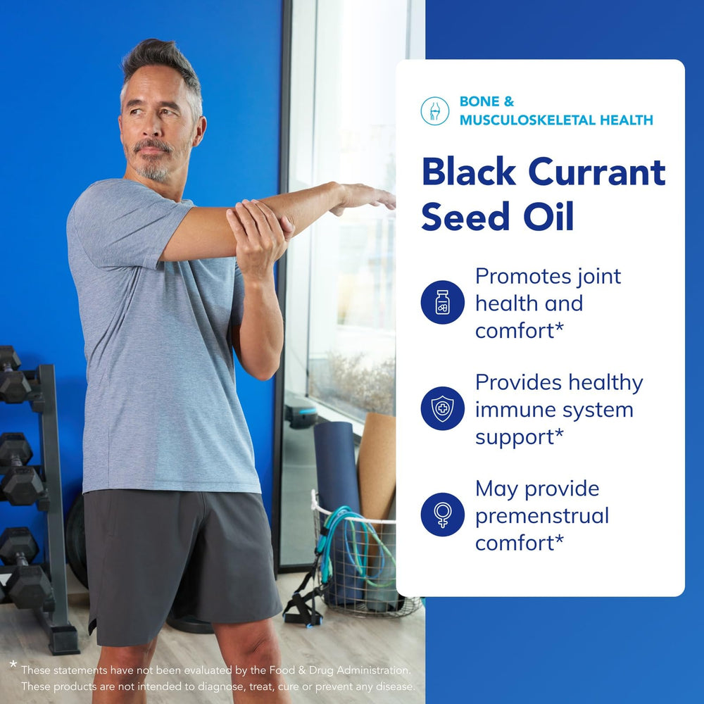 Pure Encapsulations Black Currant Seed Oil capsules on a clean surface suggesting purity and ease.
