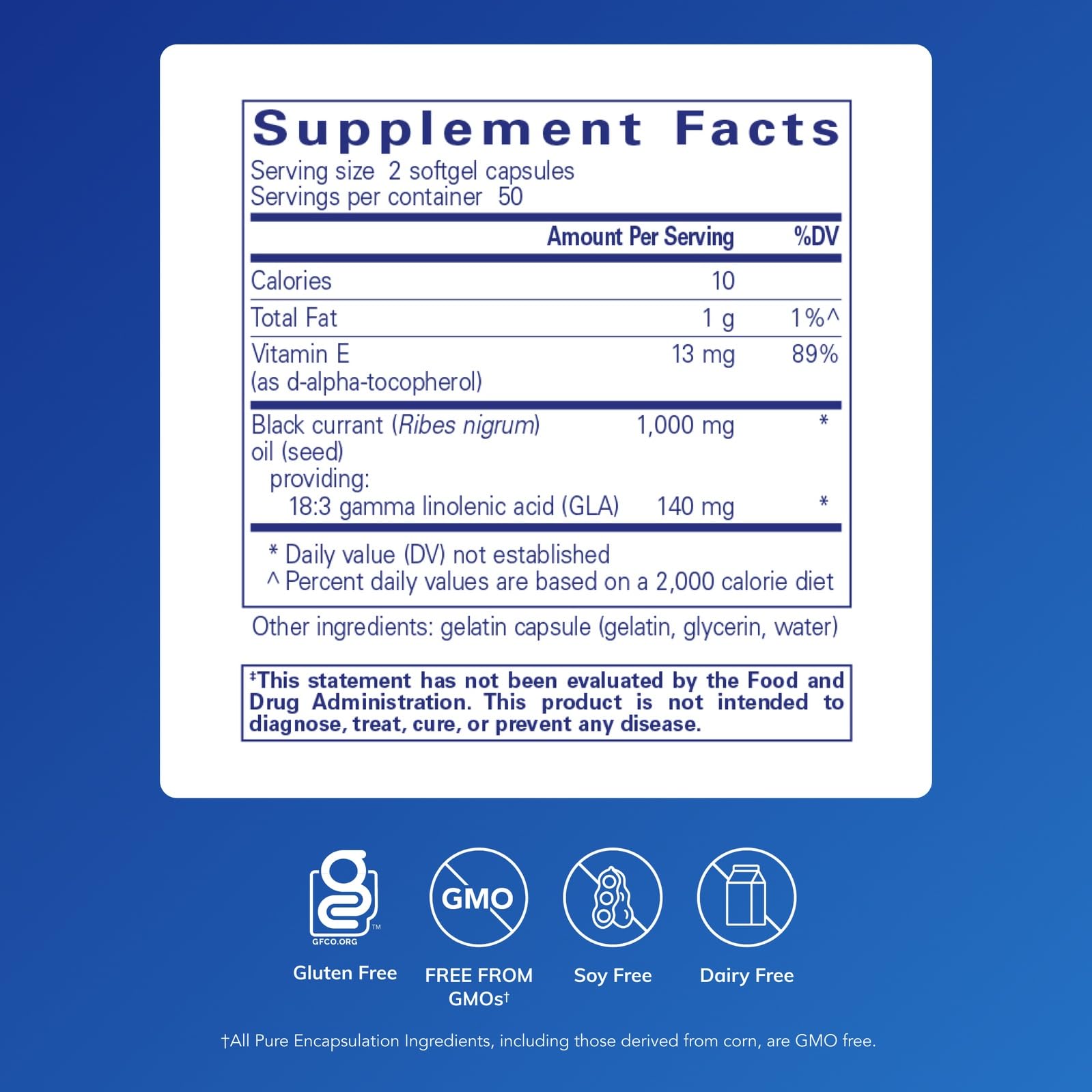Pure Encapsulations Black Currant Seed Oil softgels close-up for convenient daily immune support.