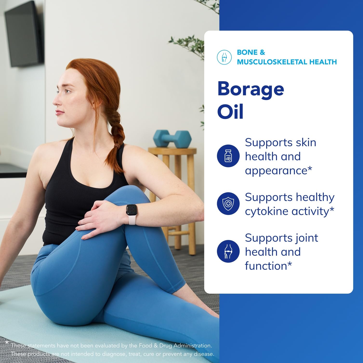 Borage Oil glass bottle with label indicating cold-pressed origin.