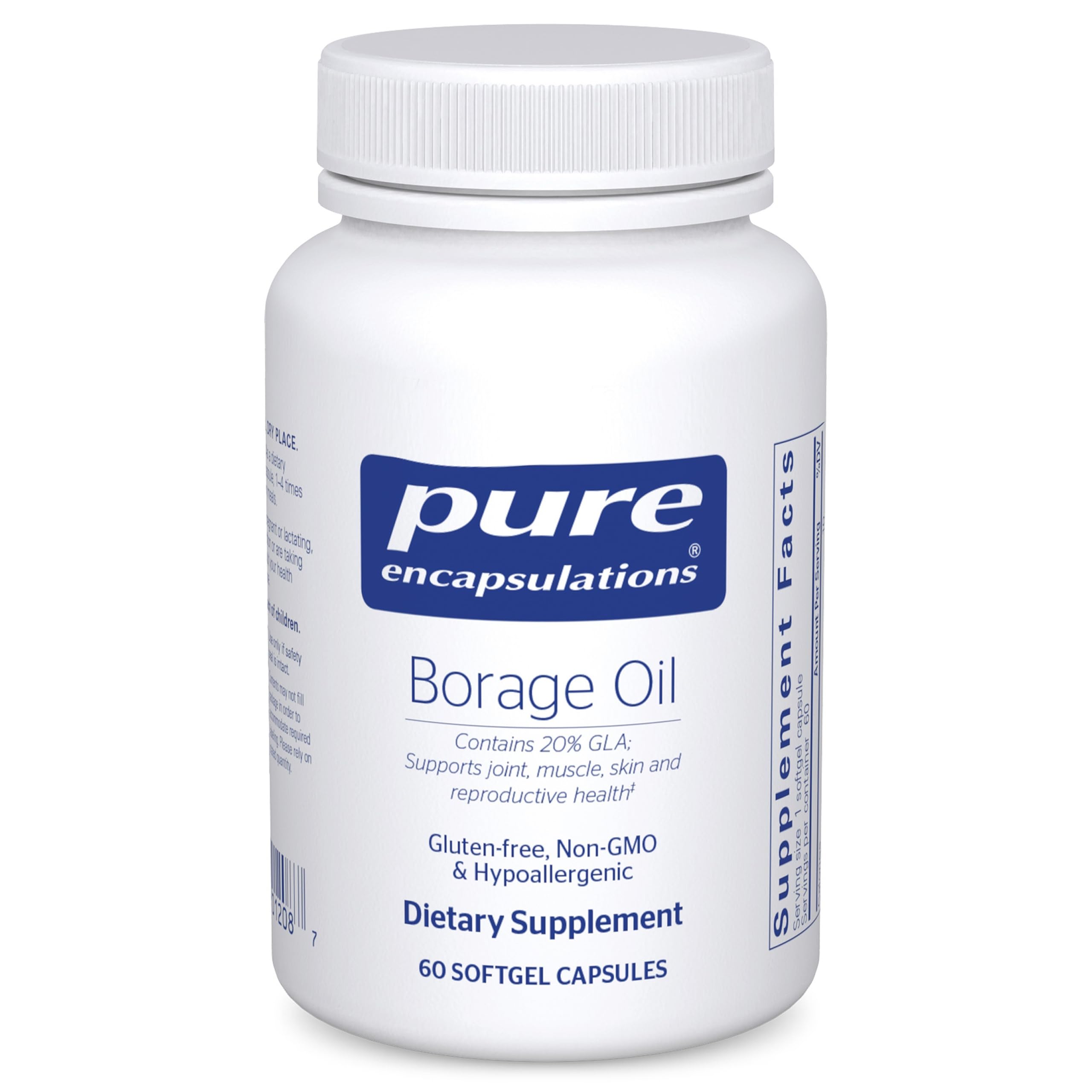Pure Encapsulations Borage Oil softgel bottle highlighting immune support potential.