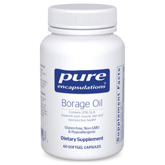 Pure Encapsulations Borage Oil softgel bottle highlighting immune support potential.