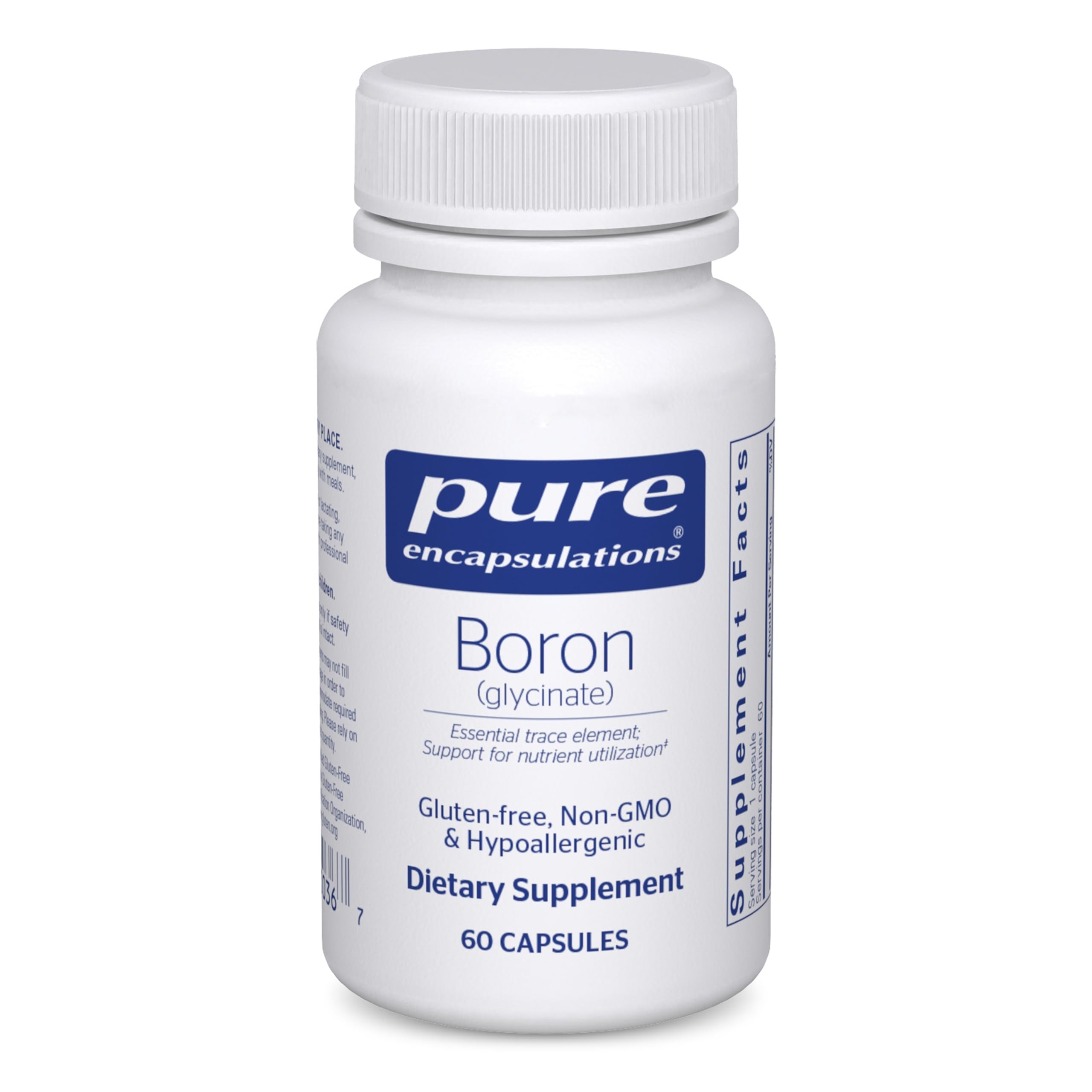 Pure Encapsulations Boron Glycinate bottle with capsules supporting bone health.