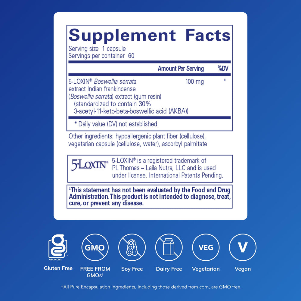 Pure Encapsulations Boswellia AKBA bottle shown for convenient daily use.