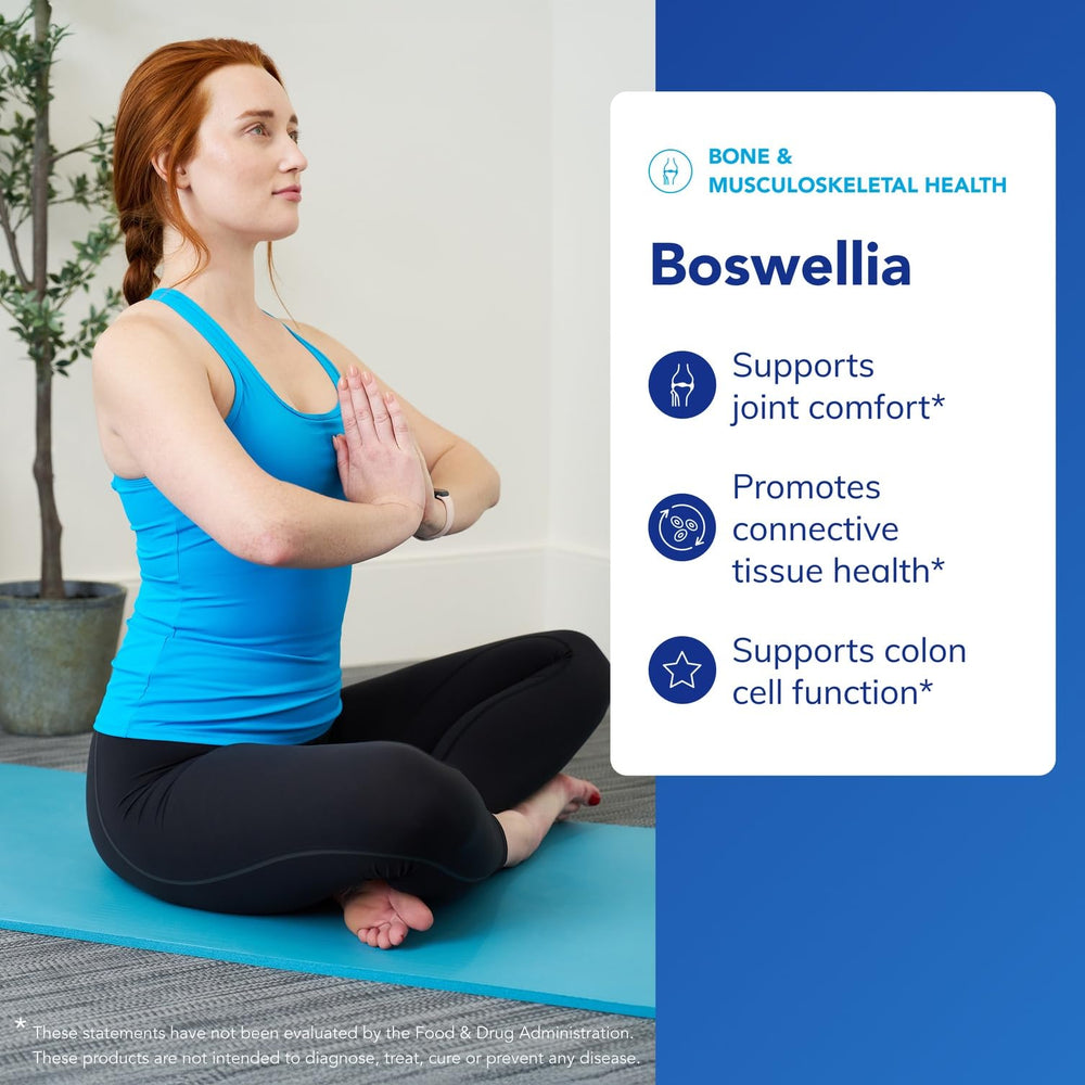 Boswellia ingredients image highlights enzyme balance and connective tissue support benefits.