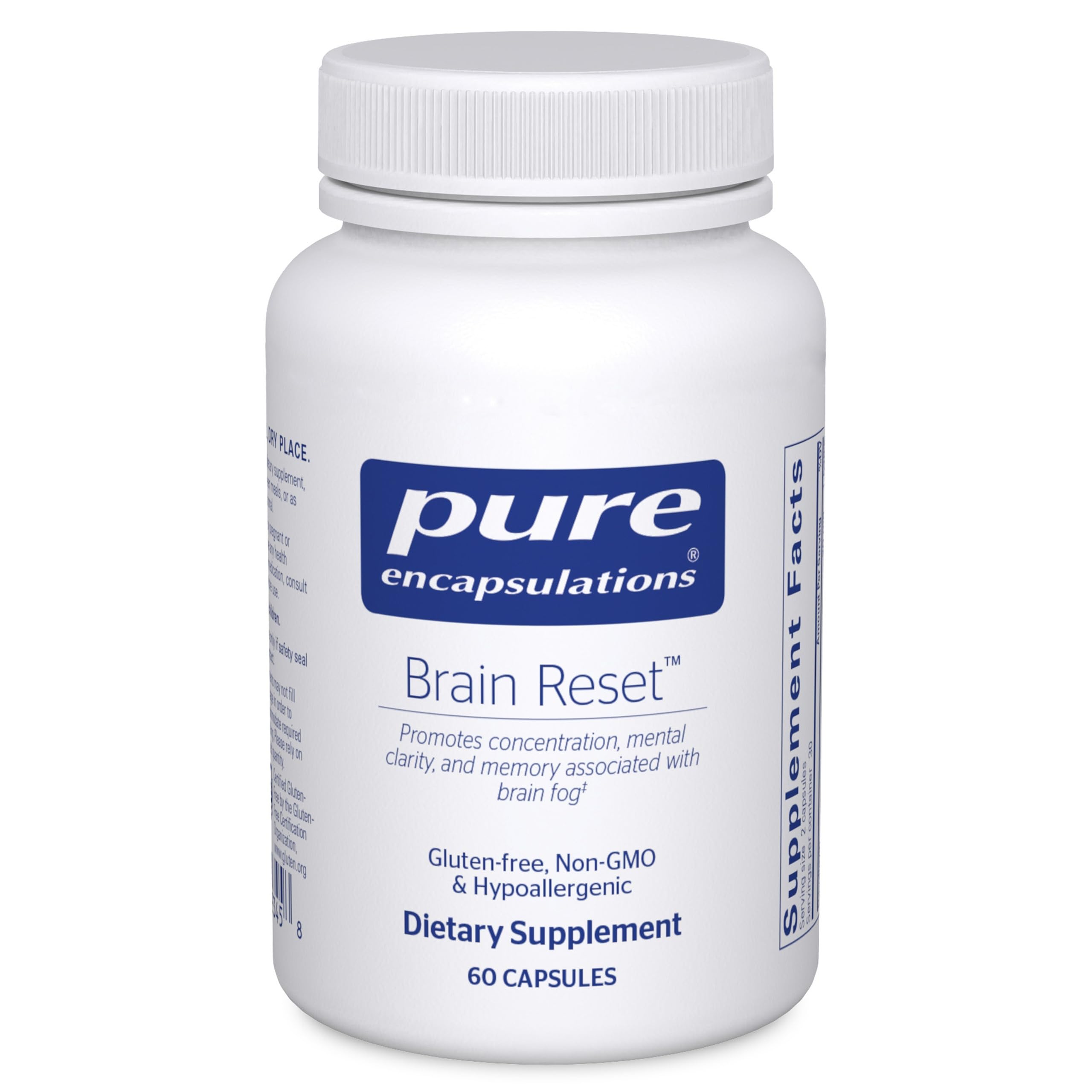 Pure Encapsulations Brain Reset bottle on shelf suggesting focus support for daily tasks