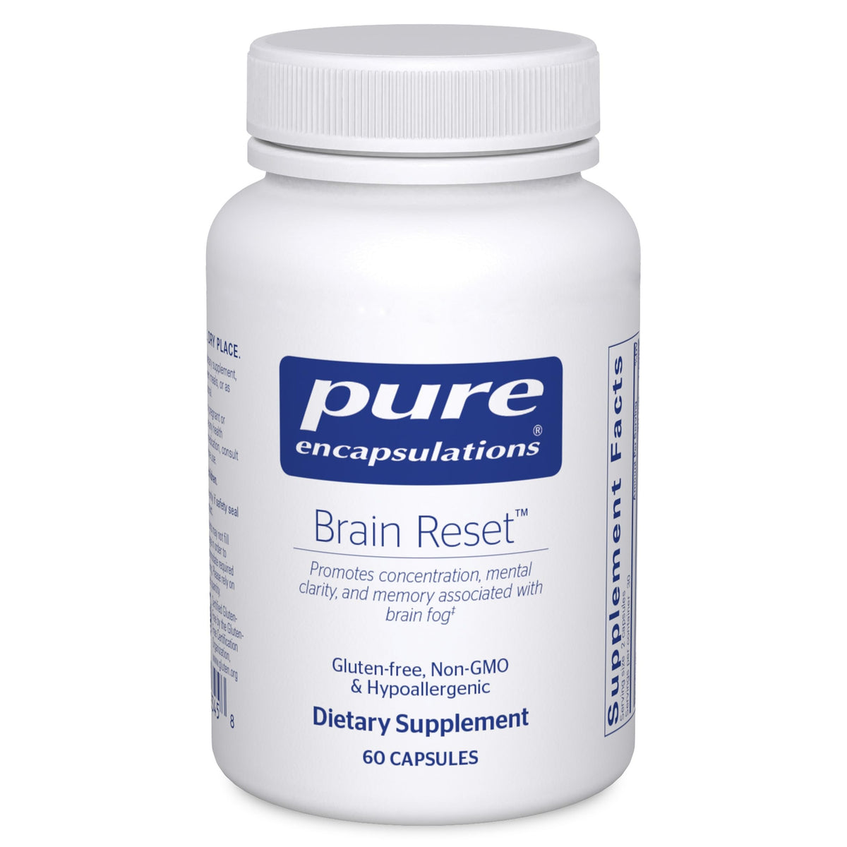 Pure Encapsulations Brain Reset bottle on shelf suggesting focus support for daily tasks