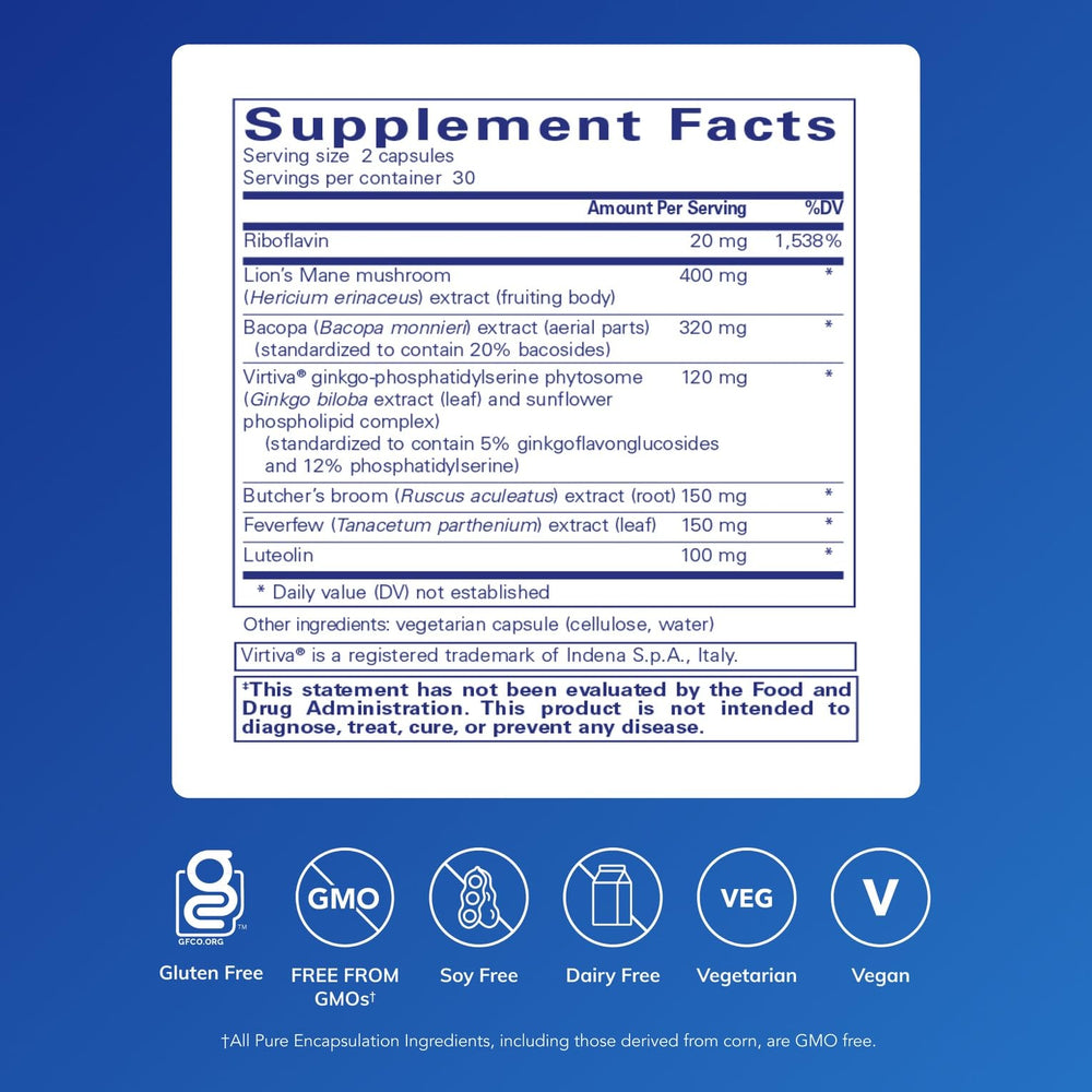 Pure Encapsulations Brain Reset capsules close-up showing easy-to-swallow tablets for clarity