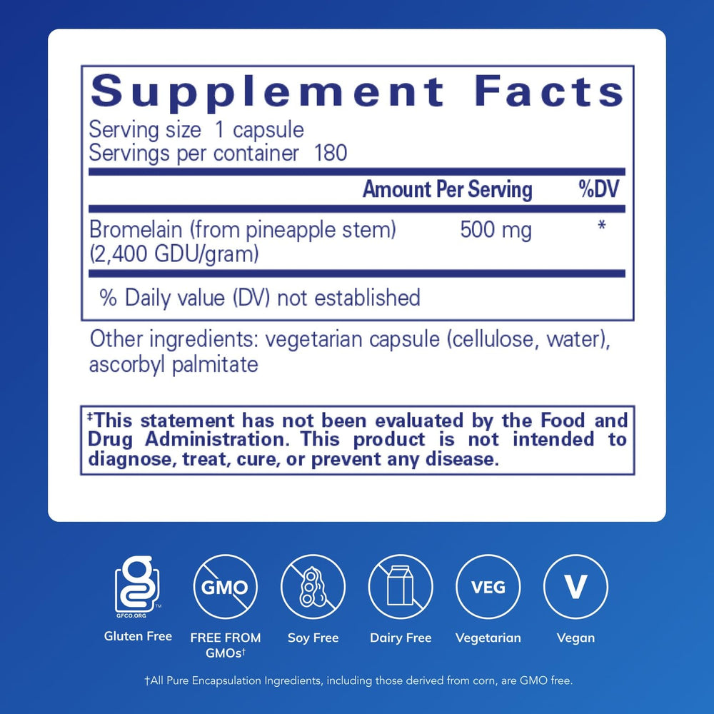 Pure Encapsulations Bromelain 2400 bottle shows vegan enzymatic formula