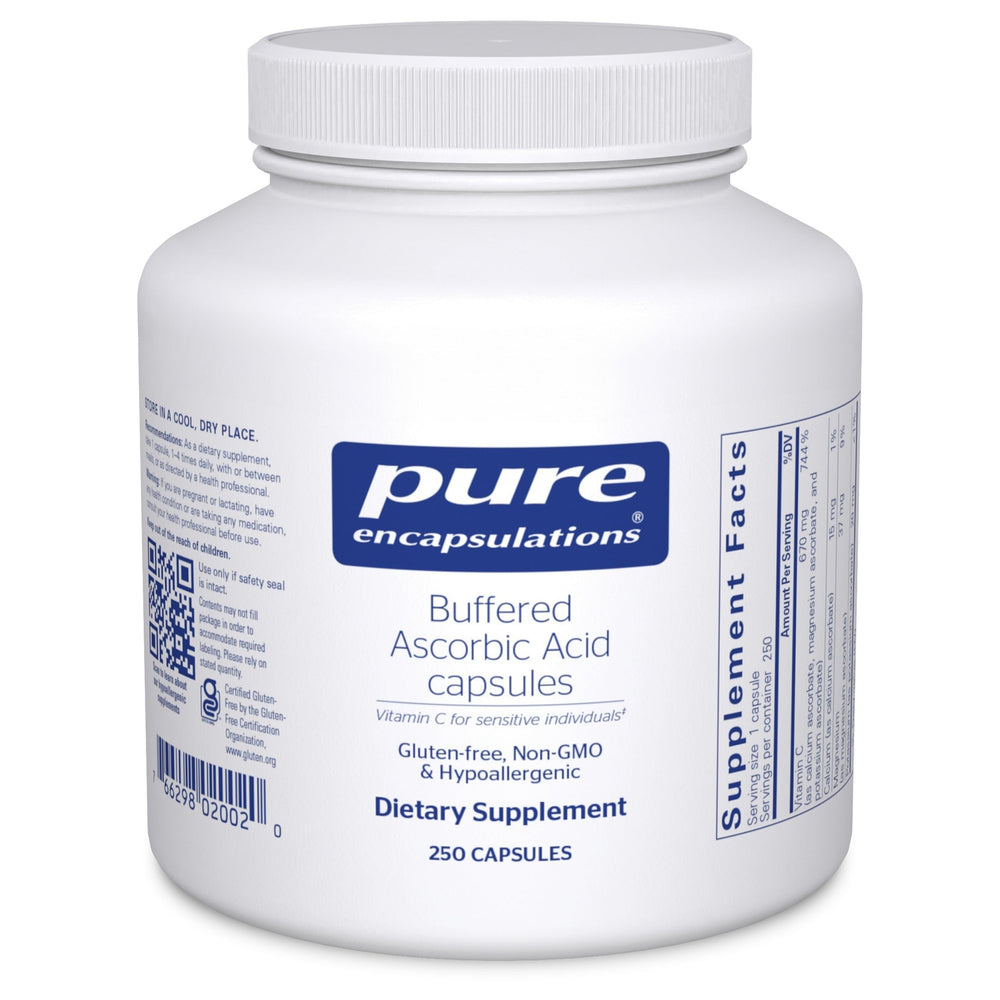 Pure Encapsulations Buffered Ascorbic Acid Capsules bottle with neutral pH for gentler vitamin C