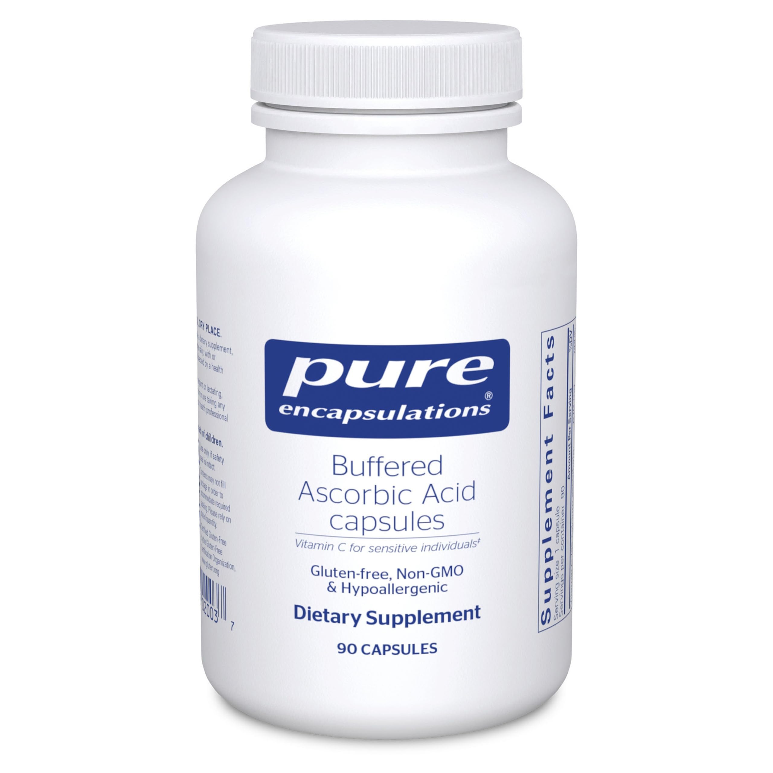 Pure Encapsulations Buffered Ascorbic Acid Capsules bottle for daily vitamin C routine.
