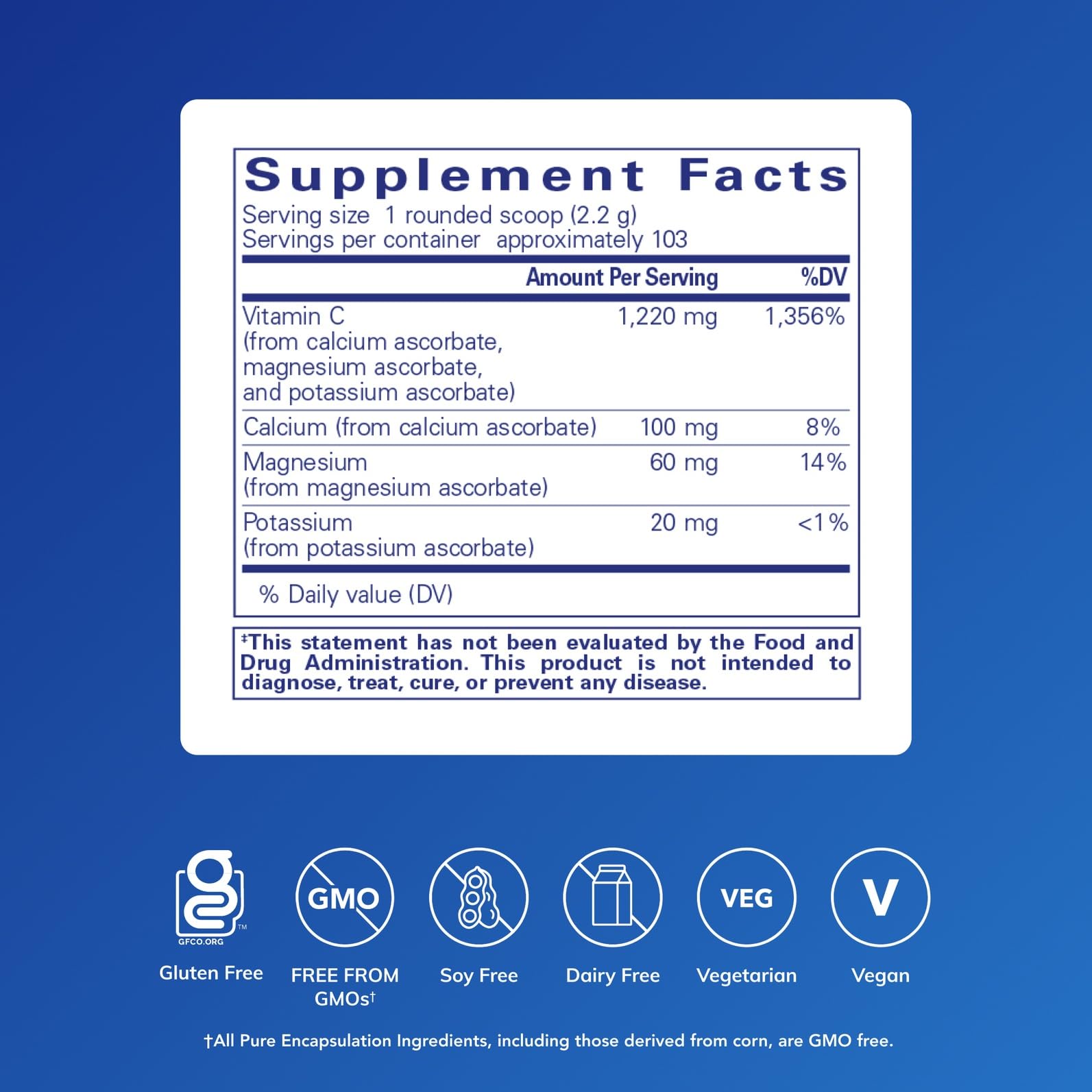 Measuring scoop helps accurate dosing of Buffered Ascorbic Acid Powder.